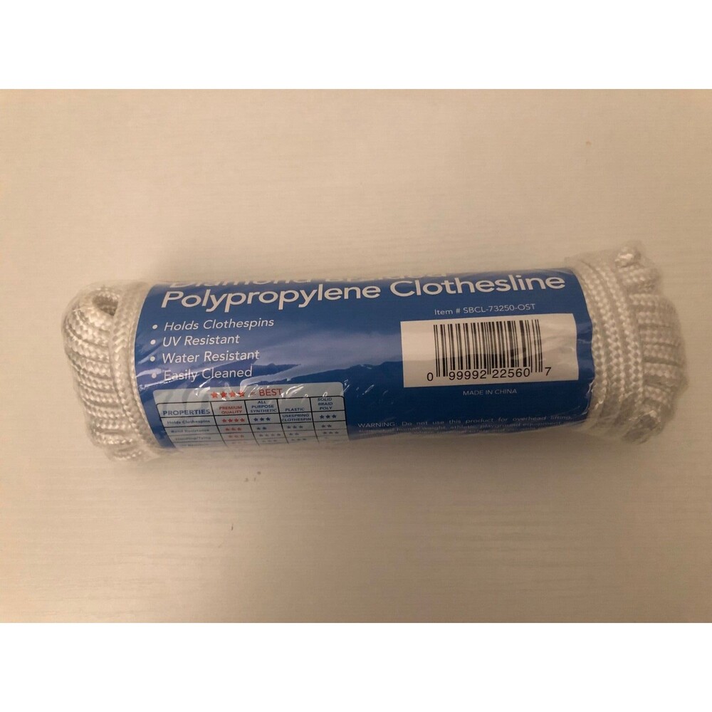 Diamond Braided Polypropylene Clothesline 7/32 in by 50 feet
